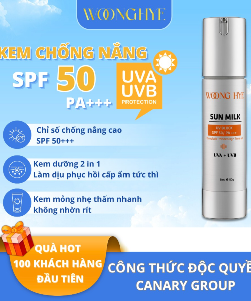 WOONG HYE - SUN MILK  SPF 50+ - KEM CHỐNG NẮNG SPF 50+