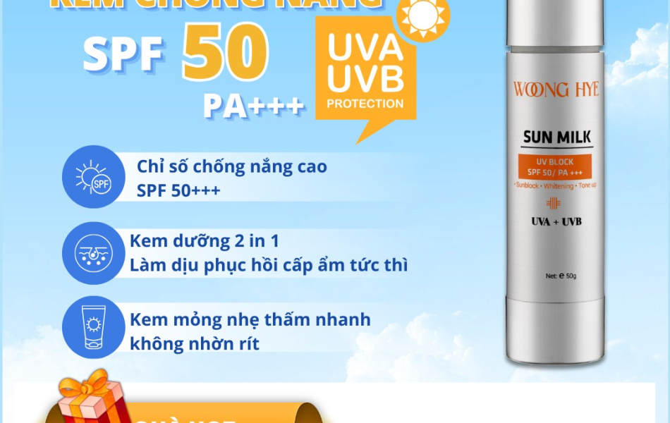 WOONG HYE - SUN MILK  SPF 50+ - KEM CHỐNG NẮNG SPF 50+